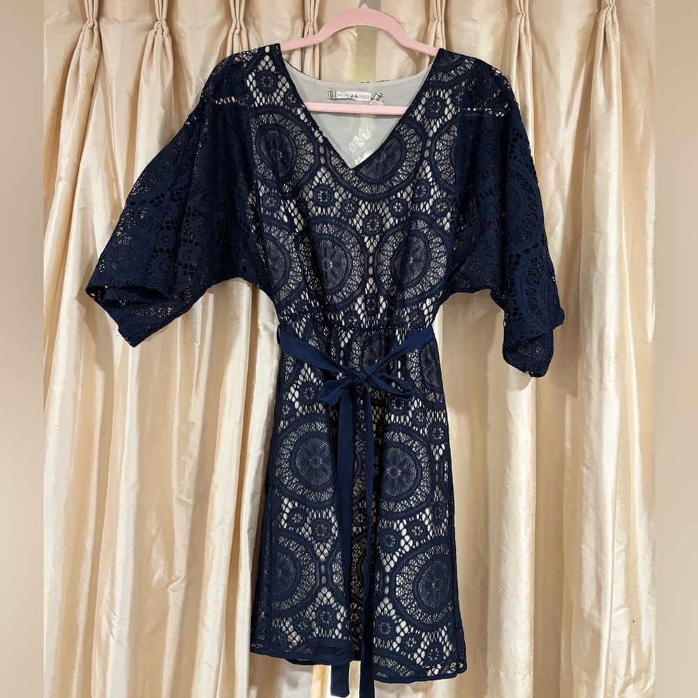 Chelsea & Violet Navy Lace Midi Dress